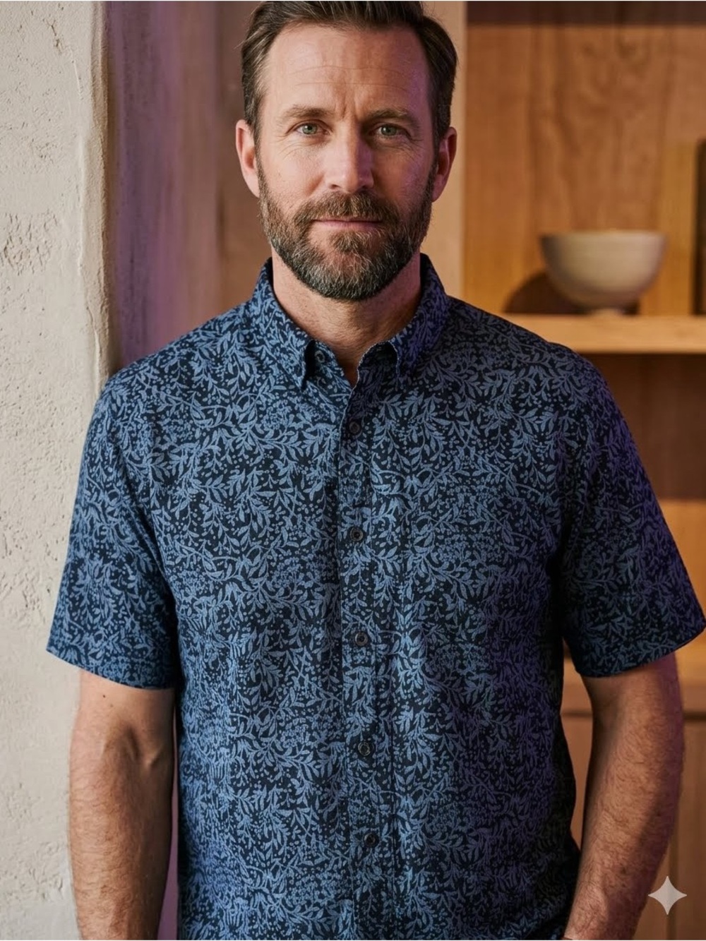 Your Neighbours XlargeShort-Sleeve Leaf Print Shirt - Blue